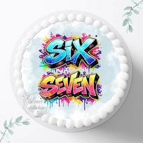 Tortenaufleger 6 7 SIX-SEVEN Graffiti, Lustiger Fondant zum Geburtstag, ⌀20cm Zuckerbild für Kinder, TikTok Trend, Internethype, Foto für Torten 8102D