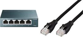 TP-Link TL-SG105 5 prievadų gigabito tinklo komutatorius (iki 2000Mbps, 10/100/1000Mbps, ekranuoti RJ-45 prievadai) metalinio mėlynos spalvos ir „Amazon Basics“ Ethernet tinklo kabelis, RJ45, Cat6, 1,5 m, 1000Mbit/s