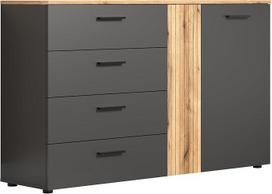 trendteam smart living Esteban komoda antracito / ąžuolo "Evoke" spalvos svetainės baldai su 4 pilnai ištraukiamais stalčiais (plotis x aukštis x gylis) 139 x 86 x 38 cm Groove Look