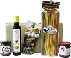 Tricolore Dovanų krepšelis su pasirinktais itališkais delikatesais Citrinos Alyvuogių aliejus "Extra Virgine", alyvuogių pasta, spagečiai