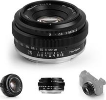 TTARTISAN 25 mm F2 fotoaparato objektyvas. „Sony E-Mount“ APS-C formos fotoaparatams skirtas rankinis nešiojamas „pancake“ tipo objektyvas, pagamintas iš metalo, skirtas „Sony E-Mount“ modeliams: A6400, A6600, A6000, A6100, ZV-E10, FX30, A7M3 (A7III) A7C