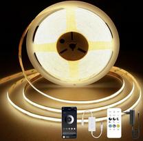 TTWAY COB LED juosta, 7,5 m, šiltos baltos spalvos LED juosta (3000 K), 24 V reguliuojamo ryškumo LED juosta, CRI 92, 8 mm pločio, su nuotolinio valdymo pultu ir maitinimo šaltiniu, skirta namų dekoravimui, virtuvei, veidrodžiui