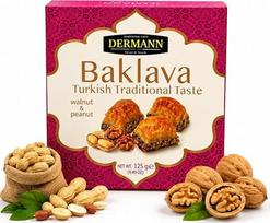 Turkijos baklava, 125 g, su graikiniais riešutais ir žemės riešutais – 4 sluoksniuotų pyragėlių pakuotė