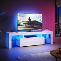 TV spintelė 160 cm su LED apšvietimu TV lenta Balta žema lenta su stikline lentyna TV staliukas 160 x 45 x 35 cm (plotis x aukštis x gylis)