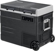 UD55 49L kompresorinė šaldymo dėžė, elektrinė dviejų zonų automobilių šaldymo dėžė su LED jutikliniu valdymu, ratukais ir sulankstoma traukimo rankena, nešiojama kempingo šaldymo dėžė, 12/24 V, skirta sunkvežimiams, valtims, -20 °C – 20 °C
