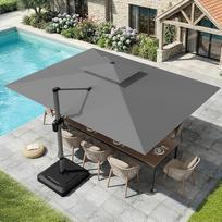 UDPATIO Skėtis 300 x 400 cm stačiakampio formos su stovu, didelis aliuminio skėtis, dvigubas stogas, sodo skėtis 360° su rankenėle, balkono skėtis, apsauga nuo saulės UV50+, pilkos spalvos, atsparus vandeniui