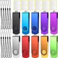 Uflatek 10 vnt. USB 2.0 atminties kortelių 2GB "Flash" diskų su sukamuoju dangteliu, metaliniai diskeliai su raudonos šviesos LED indikatoriumi - mišrios spalvos: Oranžinė/geltona/balta/žalia/žydrai mėlyna/raudona/raudona/rožinė/juoda/mėlyna/violetinė su