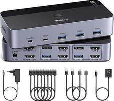 UGREEN HDMI KVM jungiklis 2 kompiuteriai 2 monitoriai 4K60Hz Klaviatūros ir darbalaukio valdiklio perjungimas 4 USB 3.0 prievadai Suderinamas su "Windows/Linux/MacOS" ir kt.