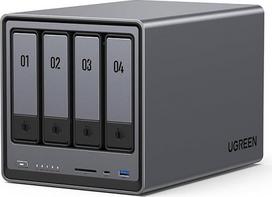 UGREEN NASync DXP4800, 4 lizdų stalinis NAS, „Intel N100“ keturių branduolių procesorius, 8GB DDR5 RAM, 32GB eMMC, 2 lizdai 2,5GbE, 2 lizdai M.2 NVMe, HDMI 4K, tinklo saugykla (be disko)