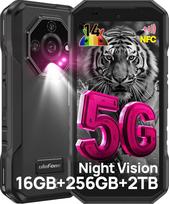 Ulefone Armor X32 Pro 5G lauko išmanusis telefonas 2025, 16GB+256GB/SD-2TB Android 14 su akinančiu žibintuvėliu 64MP+16MP+25MP kamera 5,65 colių 5500mAh mobilusis telefonas 3 lizdai/Pirštų atspaudai/Feisės ID/GPS/OTG/NFC Juoda