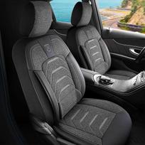 Universalūs automobilių ir visureigių sėdynių užvalkalai – aukščiausios kokybės priekinės sėdynės užvalkalas iš lino, dūminės pilkos / pilkos spalvos, suderinamas su oro pagalvėmis, automobilių sėdynių užvalkalas, priekinės sėdynės komplektas su montavimo