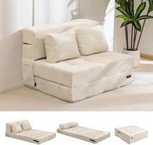 Universalus sulankstomas sofos-lova, transformuojama „3-in-1“ sofos-lova, miegamoji kėdė su pagalvėle, sėdimoji kėdė-pupas, patogi sofos-lova, grindų sofa, poilsio kėdė, skirta miegamajam ir svetainei, balta, 100 x 75 x 60 cm