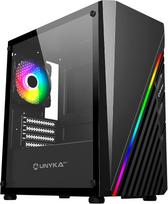 UNYKAch GLAYZE „Micro ATX“ tipo mini žaidimų kompiuterio korpusas, ARGB priekinis skydelis, šoniniai grūdinto stiklo skydeliai, 120 mm ARGB ventiliatorius, USB 2.0 ir du USB 3.0 jungtys