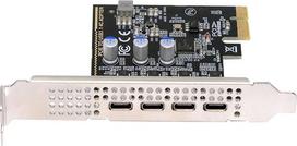 USB 3.1 Gen 1, 5Gbps, keturių prievadų USB-C (moteriškas jungtis) į PCIe Express 1x plokštės adapteris uPD720201 su plonu rėmeliu