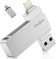 USB atmintinė „iPhone“, [MFi sertifikuota] „Pacljen“ 3-in-1 USB 3.0 su „Lightning“ ir USB-C jungtimis, išorinė atmintinė 512GB greitam duomenų atsarginiam kopijavimui, suderinama su „iPhone“, „iPad“, „Android“, „Mac“ ir asmeniniais kompiuteriais (512GB,