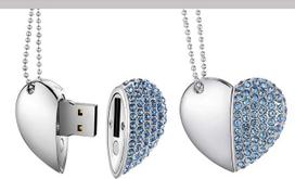 USB atmintinė, 32GB, aukštos kokybės, atspari vandeniui, su širdelės ir deimanto motyvais, didelės spartos USB 3.0 duomenų atmintinė (1 vnt.) Mėlyna