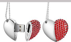 USB atmintinė, 64GB, aukštos kokybės, vandeniui atspari, su širdelės ir deimanto motyvais, didelės spartos USB 3.0 duomenų atmintinė (1 vnt.) Raudona