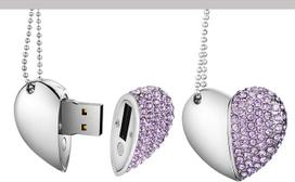 USB atmintinė, 64GB, aukštos kokybės, atspari vandeniui, su širdelės ir deimanto motyvais, greitaeigė USB 2.0 duomenų atmintinė (1 vnt.) – violetinė