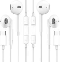 USB C laidinės ausinės iPhone 17/16/16e/15 "Pro Max" vidinės ausinės HiFi Stereo USB C su mikrofonu ir garsumo valdymu, skirtos iPad, Galaxy S24 Ultra Note, Google Pixel 2 Pack