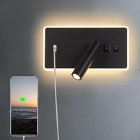 USB įkrovimo naktinė lempa Pasukama sieninė lempa Miegamojo prožektoriaus skaitymo šviesa skaitymui prieškambaryje su jungikliu (3W + 9W 3000K)