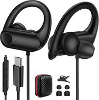 USB-C ausinės su ausų lankeliais, skirtos „Samsung A37“, „A57 5G“, „A36“, „Galaxy S26“ ir „Pixel 10“ | „In-Ear“ tipo C ausinės su mikrofonu ir laidu, USB-C jungtimi, skirtos „iPhone 17e“, „16“ ir „Redmi Note 15 Pro+“ – bėgimui, sporto salėje, fitnesui