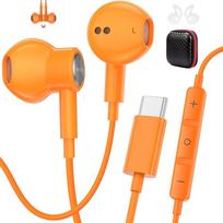 USB-C ausinės, skirtos „Samsung“ S26, S25, S24, S23, S22, A56, A16, A17 (oranžinės)