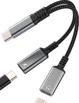 USB-C ausinių adapteris-skirstytuvas, C tipo įkroviklis, skirtas „iPhone 17“, „16“, „15“ ir „Pro Max“; suderinamas su „Samsung S25“ ir „S24“; DAC garso lizdo adapteris; dviejų prievadų kabelis „Apple“ ausinėms; konverteris „iPad Mini“; adapteris
