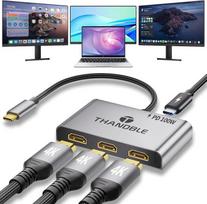 USB-C į 3 HDMI adapteris su 100 W PD įkrovimu, trijų 4K 60 Hz monitorių išplėtimo įrenginys, skirtas „Dell“, „Surface Pro“ ir „HP“ įrenginiams, HDMI skirstytuvas su išplėsto ekrano koncentratoriumi, „Plug & Play“ nešiojamojo kompiuterio daugiakranis adapt