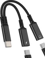 USB-C ausinių adapteris-skirstytuvas, C tipo įkroviklis, skirtas „iPhone 17“, „16“, „15“ ir „Pro Max“ modeliams; suderinamas su „Samsung S25“ ir „S24“; DAC garso lizdo adapteris „Apple“ ausinių laidams; dviejų prievadų įkroviklis, skirtas „iPad Mini“ grei