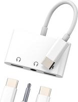 USB-C į 3,5 mm ausinių lizdą adapteris (3-in-1) – dvigubas „Type-C“ ausinių, mikrofono, garso ir AUX „Type-C“ įkrovimo kabelis, skirtas „Apple iPhone 16“, „15“ ir „Pro Max“ įkrovikliui, suderinamas su „Samsung“ skirstytuvu