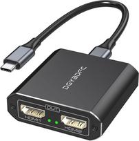 USB-C į dvigubą HDMI adapteris: 1 įėjimas, 2 išėjimai, ekrano išplėtimas, dviejų monitorių palaikymas, USB-C į 2 HDMI skirstytuvas, 4K, 60 Hz, skirtas nešiojamajam kompiuteriui su USB-C į USB-C kabeliu (palaikoma tik „Windows“ sistemoje su MST funkcija)