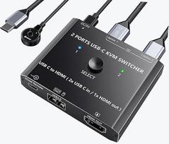 USB-C KVM komutatorius: 2 kompiuteriai, 1 monitorius, 4K @ 60 Hz, „2 į 1“ USB komutatorius