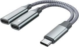 USB-C skirstytuvas, 15 W, „2-in-1“ Type-C į 3,5 mm garso kabelio lizdą, adapteris su įkrovimo funkcija, skirtas nešiojamiesiems kompiuteriams, „Mac“, „Samsung Galaxy“, „iPad Pro“, „iPhone 15“ serijos įrenginiams ir kitiems Type-C įrenginiams (pilkos spalv