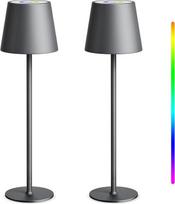 uuffoo 2 LED stalinių šviestuvų su akumuliatoriumi pakuotė, lauko stalinis šviestuvas, belaidis jutiklinis metalinis stalinis šviestuvas, šiltos baltos spalvos ir RGB, atsparus vandeniui pagal IP44, skirtas miegamajam, skaitymui, darbui, barui, restoranui