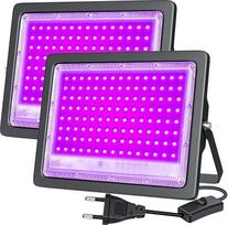 UV juodos šviesos prožektorius, 2 vnt., 100 W LED juodos šviesos prožektorius, 385-400 nm, IP66 vandeniui atsparus, su kištuku ir jungikliu, juodos šviesos lempa Helovino dekoracijoms, švytėjimo vakarėliams, scenos apšvietimui