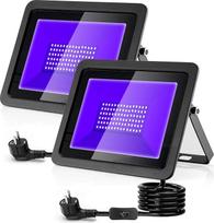 UV juodos šviesos prožektorius, 100 W, 2 vnt., 365 nm LED juodos šviesos lempa, IP66 vandeniui atsparus UV prožektorius su kištuku, prožektorius, skirtas vakarėlių apšvietimui, švyti vakarėlių diskotekų baruose