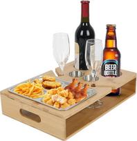 Užkandžių dėžutė sofai, „Couch Bar“ su nerūdijančio plieno užkandžių dubenėliais ir vyno laikikliu, užkandžių dėklas sofai, medinė užkandžių dėžutė sofai, vyno laikiklis, užkandžių laikiklis, individualizuotas sofos organizatorius