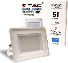 V-TAC 100 W vandeniui atsparus lauko apsauginis LED prožektorius su „Samsung“ LED, 1 metro ilgio laidu, baltu korpusu, baltu stiklu, IP65, 6400 K, balta šviesa, 8000 liumenų [energetinė klasė A+]
