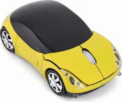 Vaikams skirta „Car Mouse“ pelė, 2,4 GHz belaidė su USB imtuvu, 3 mygtukai, 1600 DPI, skirta planšetėms, kompiuteriams ir „Mac“ žaidimams, geltona