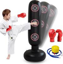 Vaikams skirtas stovintis bokso maišas, 160 cm, pripučiamas bokso maišas su pirštinėmis, pompa, boksas, „Punchfit Sports“ berniukams ir mergaitėms, 3–12 metų, karatė, taekwondo ir MMA treniruotėms | Bokso rinkinys mergaitėms ir berniukams, žaislas karatė,