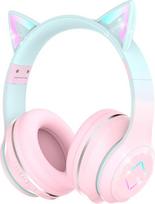 Vaikiškos "Bluetooth" ausinės, belaidės vaikiškos ausinės su LED šviesa, katės ausimis ir mikrofonu, HD stereofoninis garsas, sulankstomos, reguliuojamas galvos dirželis, mergaičių ausinės kompiuteriui / stalui / mokymuisi / mokyklai (rožinės spalvos)