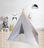 Vaikų palapinė „Teepee“, žaidimas patalpose ir lauke, sulankstoma vaikų žaidimų palapinė, baltos spalvos „Teepee“ palapinės, drobinis namelis mergaitėms ir berniukams (pilkos ir baltos spalvų juostelės)