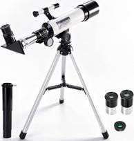 Vaikų teleskopas, 360/50 mm astronomijos teleskopas su vaizdo ieškikliu ir trikoju – nešiojami refrakciniai teleskopai vaikams, suaugusiems ir pradedantiesiems (baltas)
