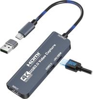 Vaizdo įrašymo plokštė, HDMI į USB-C/A vaizdo įrašymo plokštė su PD100W ir USB prievadu, žaidimų transliacija ir įrašymas 4K, 1080p/60 FPS, skirta žaidimų vaizdo įrašymui, suderinama su „Switch“, „PS“ ir „Xbox“