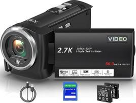 Vaizdo kamera 2,7K, 56 MP, 16 kartų skaitmeninis priartinimas, papildomas apšvietimas, vlogų kūrimo kamera
