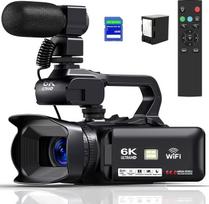 Vaizdo kamera 6K, 64 MP, 18 kartų skaitmeninis priartinimas, vlogams skirta kamera „YouTube“, 4,0 colių jutiklinis ekranas, HD vaizdo kamera su „Wi-Fi“, 4500 mAh baterija, 64 G SD kortelė, stabilizatorius, mikrofonas ir nuotolinio valdymo pultas