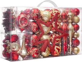 Valery Madelyn ornamentai Kalėdų eglutėms, 100K raudonos ir auksinės spalvos nedūžtantys Kalėdų eglutės ornamentai, prabangūs pakabinami rutuliniai ornamentai, masinė pakuotė Kalėdoms, švenčių dekoracijoms