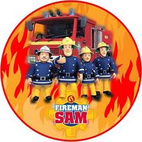 Valgomas torto papuošalas, torto papuošalas, gimtadienio torto papuošalas, su „Fireman Sam“ motyvu, gimtadienio torto papuošalas iš fondanto, apvalus, 20 cm, valgomas popierinis torto papuošalas, torto papuošalas