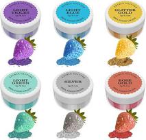 Valgomieji blizgučiai – 6 spalvų, 100 % „Luster Dust“ valgomieji blizgučių milteliai, skirti putojantiems gėrimams, violetiniai, žali, valgomieji blizgučiai kepiniams, kokteiliams ir keksų dekoravimui (po 3 g kiekvienoje pakuotėje)