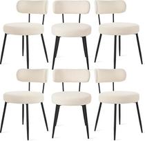 Valgomojo kambario kėdės, 6 komplektas, Bouclé Teddy audinys, minkštos valgomojo kambario kėdės, modernios virtuvės kėdės be porankių su metalinėmis kojomis, smėlio spalvos, patogios minkštos valgomojo kambario kėdės